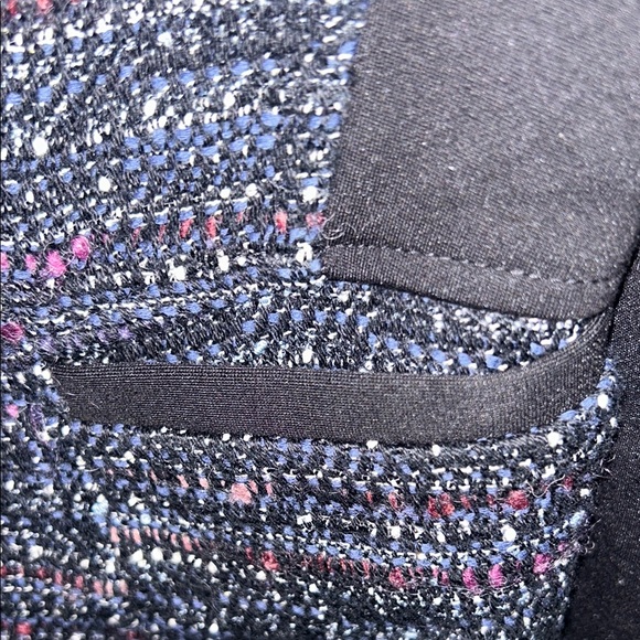 🖤WHBM Black Blue Gray Multi-Color Tweed Panel Moto Blazer Women’s Size 8 - Picture 7 of 15